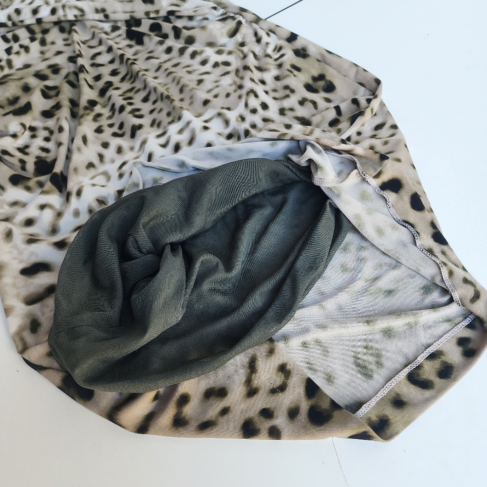 Vince Camuto Leopard Print Sleeveless Ruched Dress Stretch Tan Brown Sz S - Picture 14 of 14